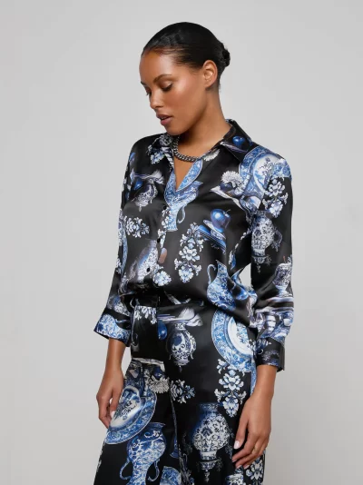 Dani Silk Blouse in porcelain blue - Image 6