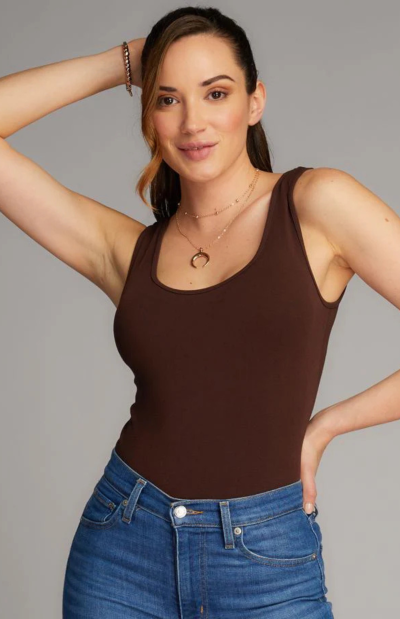 Bamboo Double Scoop Tank in brown
