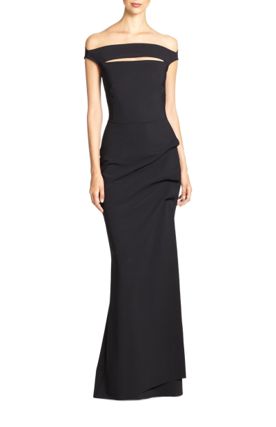 Melania Off-The-Shoulder Gown in black