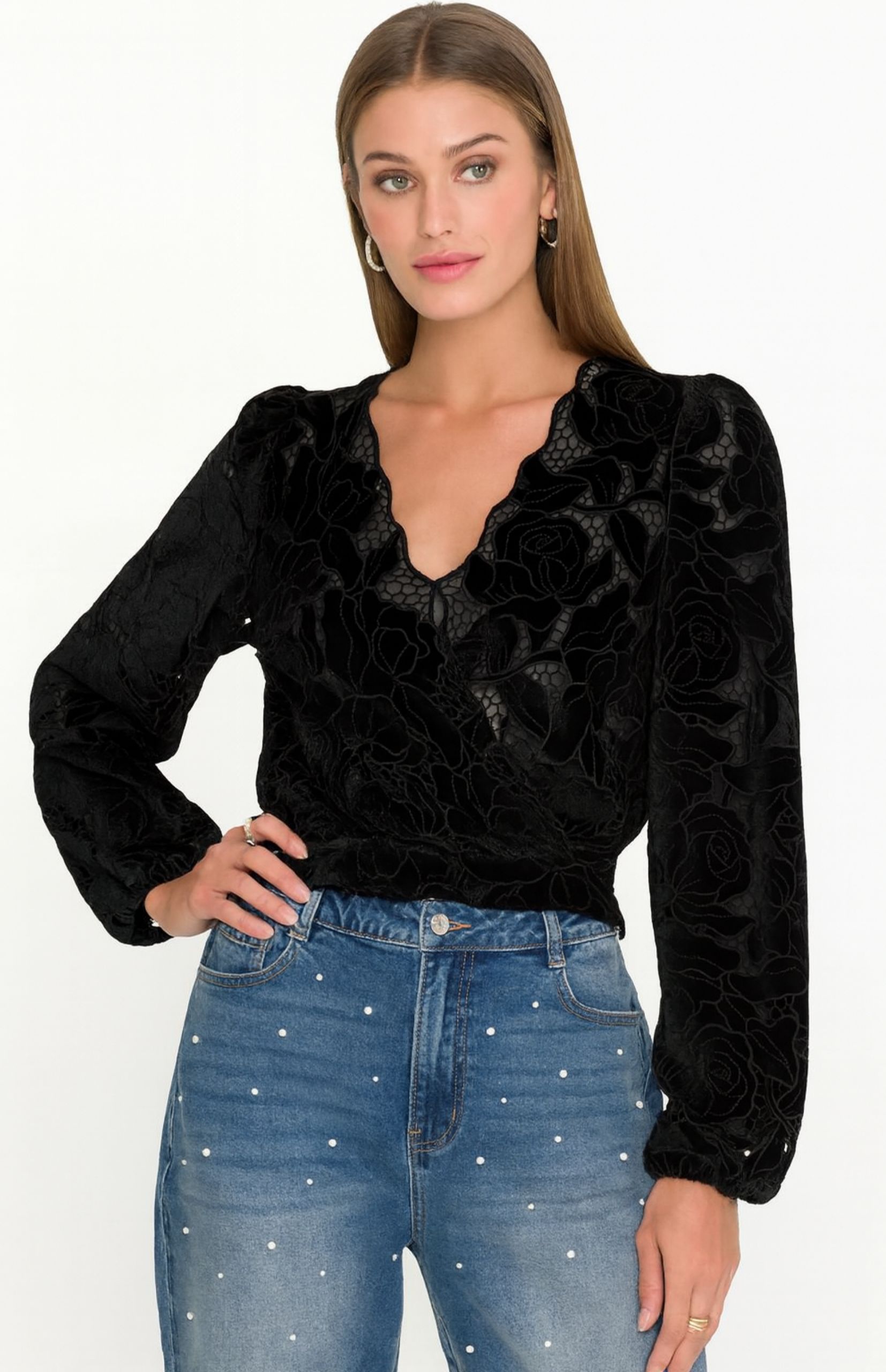 Loralie Velvet Lace Wrap Blouse - COMING SOON