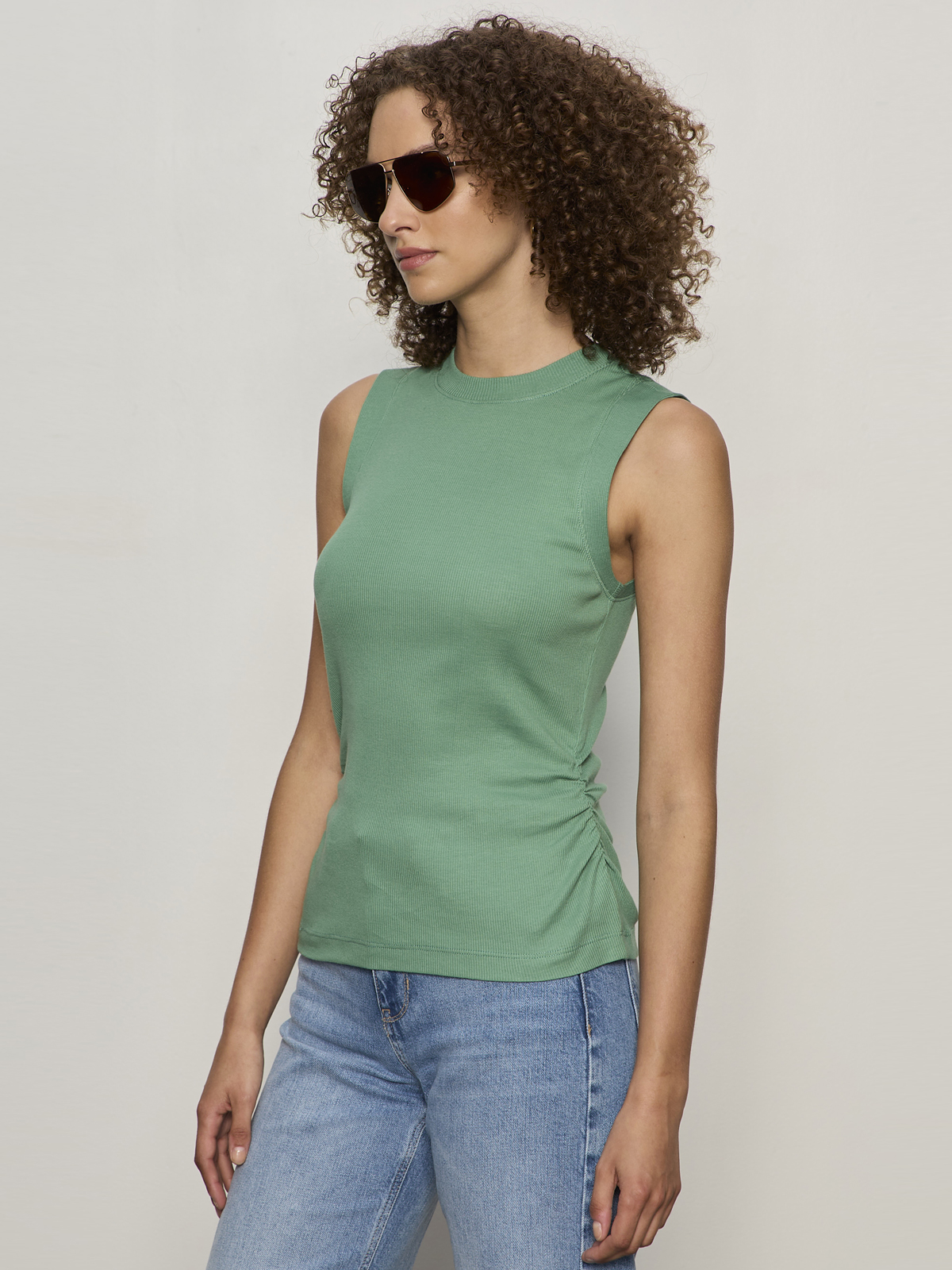 JULIET RIBBED RUCHED TANK in green - Image 3
