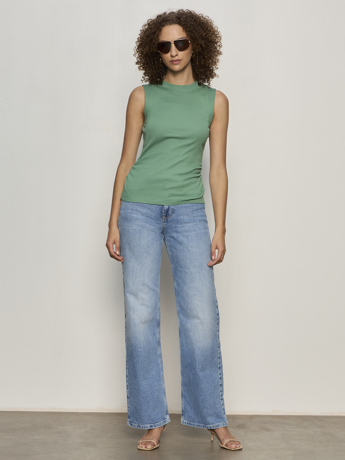 JULIET RIBBED RUCHED TANK in green - Image 2