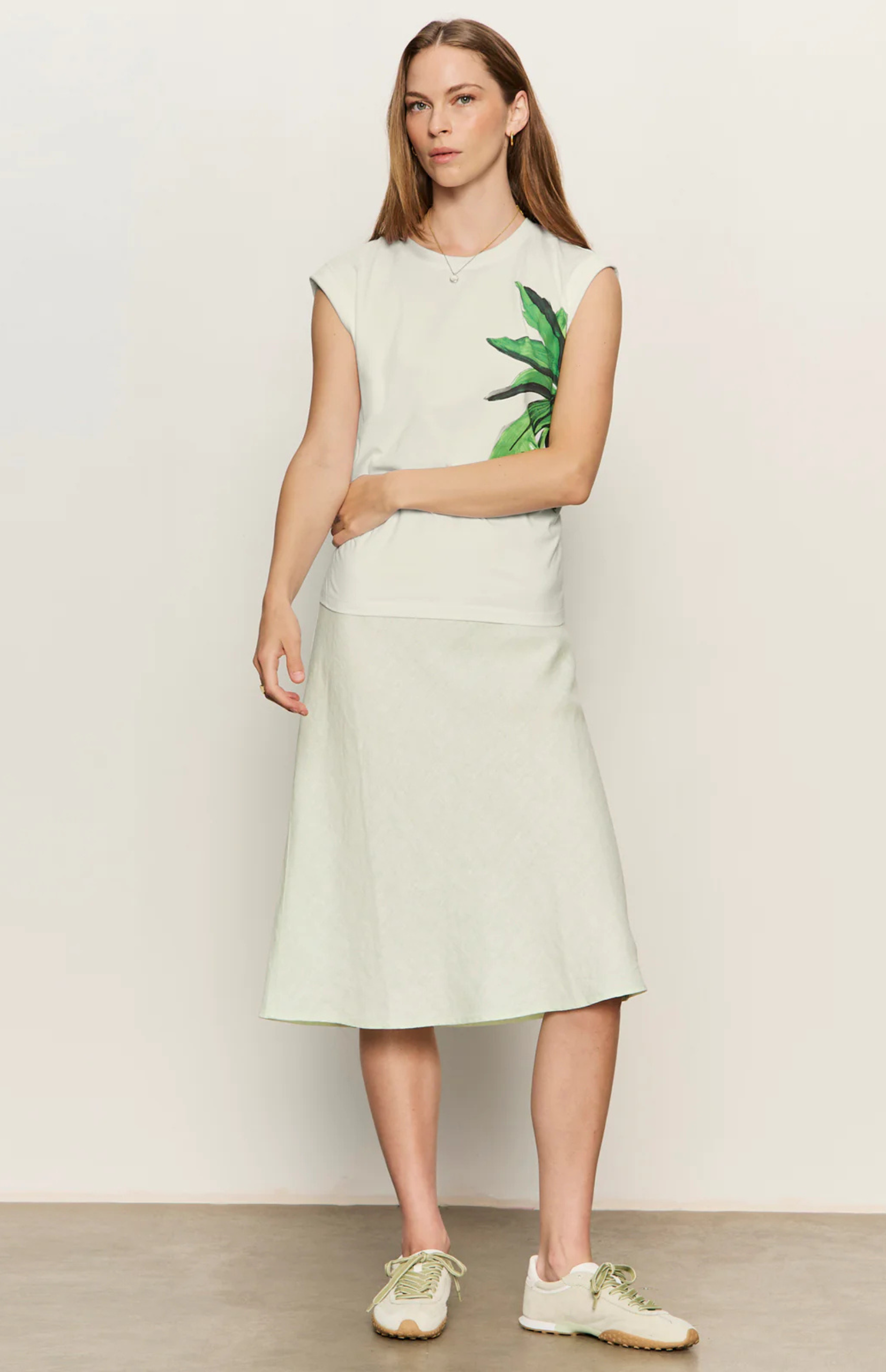 Reman Everyday Linen Slip Skirt in green mist