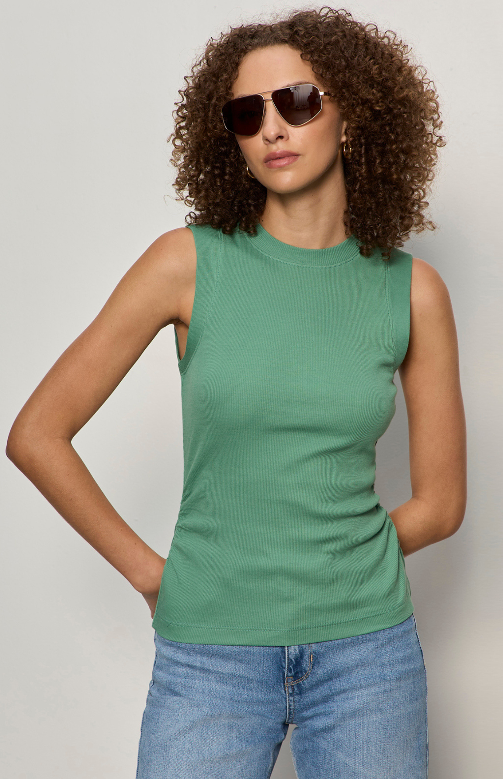 JULIET RIBBED RUCHED TANK in green