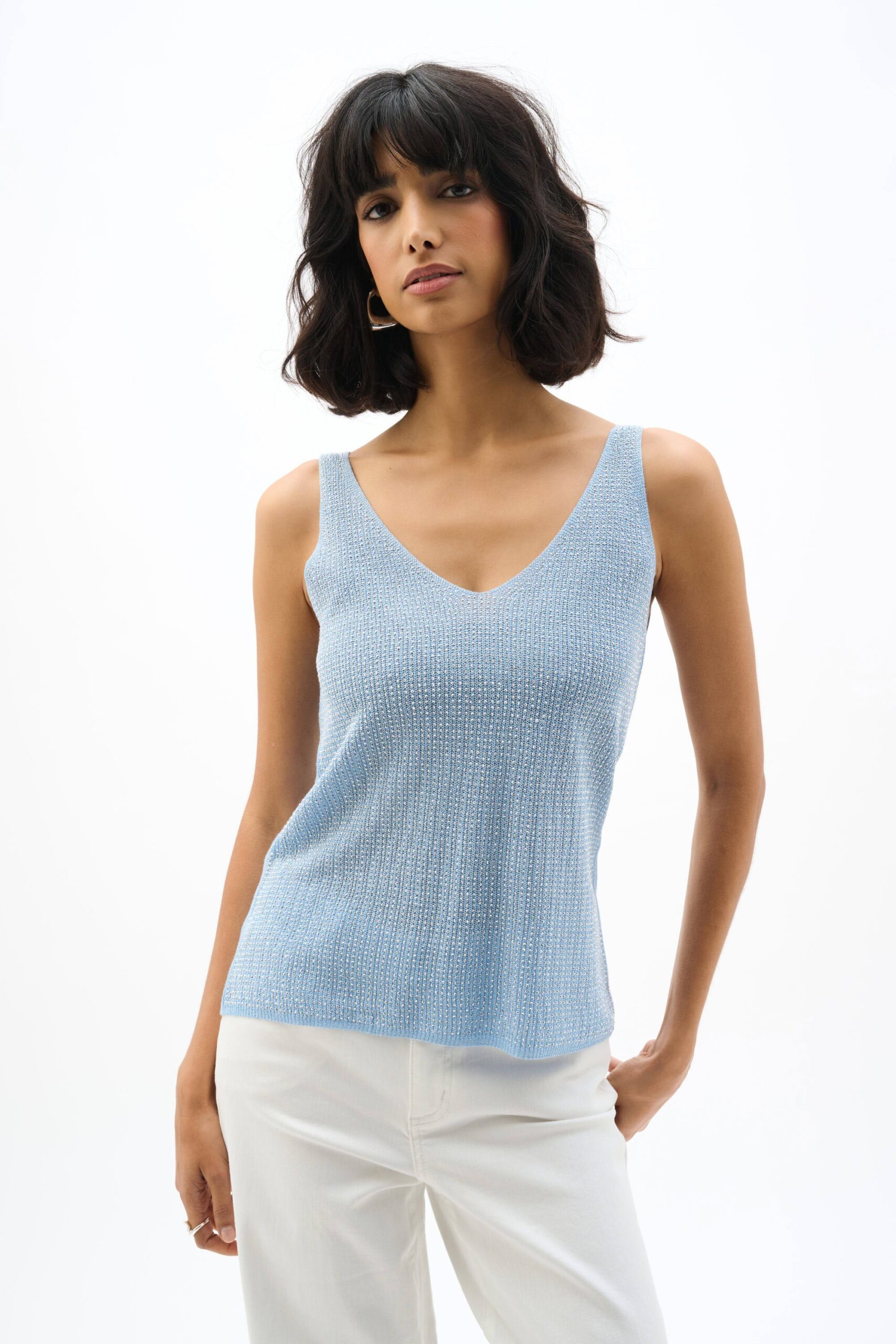 Milly Metallic Tank in sky blue